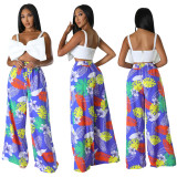 Casual Graphic Print Wide-leg Pants with Pockets