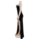 Fashion Solid Color Beaded Sequin Sleeveless Maxi Dress