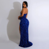 Fashion Solid Color Beaded Sequin Sleeveless Maxi Dress