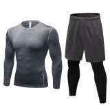 Quick-drying Sweat-wicking Men's Fitness Tight-fitting Sports Long Sleeve Running Tops & Fake Two-Piece Trousers