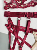 Fashionable Dual-Color Spliced Strap Lingerie 5-Piece Set