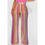 Colorful Striped Knitted Jacquard Fashion Zipper Wide-leg Long Pants
