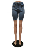 Summer Casual Denim Ripped Washed Inlaid Beaded Slim Jeans Shorts