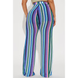 Colorful Striped Knitted Jacquard Fashion Zipper Wide-leg Long Pants