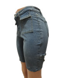 Summer Casual Denim Ripped Washed Inlaid Beaded Slim Jeans Shorts