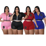 Hot Sale Letter Offset Printing Ribbed Cardigan Zipper Sports Two Piece Plus Size Outfits Set