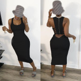 Sleeveless Zip-back Folds Sexy Midi Dress