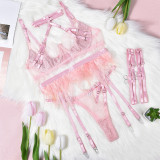 See through feather lace embroidery 3-piece set sexy women in lingerie pictures for wholesale