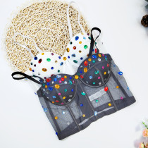 Sheer Mesh Corset with Steel Boning and Rhinestone Embellishments