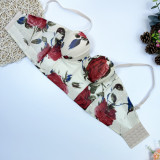 Floral Print Vest Over Fishbone Bralette Top