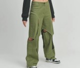 Contrasting Color Stitching Hollow Casual Loose Pants