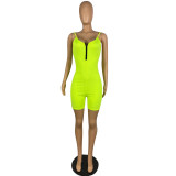 Summer Solid Color Sling Zipper Sleeveless One Piece Rompers
