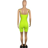 Summer Solid Color Sling Zipper Sleeveless One Piece Rompers