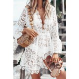 Amazon Summer Cover-up V-neck Sunscreen Shirt  Lace Beach Dresses
