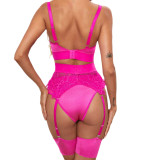 Women Sexy Lingerie Good Quality 3 Pieces Waist Garter Belt with Bra&Briefs Pink Lingerie Set