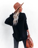 V-neck Hooded Bat Sleeve Sweater Loose Threaded Patchwork Top