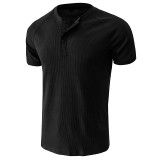 Mens Tee Shirt Men's Fashion Casual Sports Breathable Henley Collar T Shirt Short
