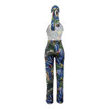 Casual Geometric Print Women's Straps Jumpsuit with Headscarf