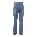 Women Denim Pant Ripped Diagonal Zip Jeans