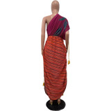 Casual Positioning Print Multicolor Pleated Irregular Dress