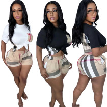 Casual Women's Clothing Printed Short Sleeve Shorts Set with Pocket