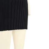 Solid Color Knitted Short Sleeve Bodycon Skirt Set