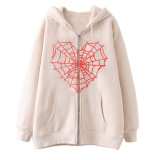 Spring/Autumn Cobweb Zipper Women's Casual Hoodie Sweatshirt