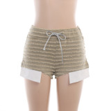Casual All-match Pants Texture Striped Drawstring High Waist Super Shorts
