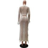 Summer Long Skirt Tassel Knit Casual Hollow Sequin Beach Dress