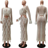 Summer Long Skirt Tassel Knit Casual Hollow Sequin Beach Dress