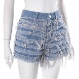 Summer Tassel Denim Shorts with Pocket