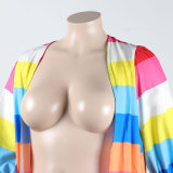 Oversized Positional Print Rainbow Long Flowy Cardigan Jacket