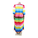 Oversized Positional Print Rainbow Long Flowy Cardigan Jacket