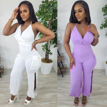 Sexy Halter Hollow Out Tight Slit Jumpsuit