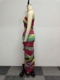 Casual Printed Single Shoulder Hollow Slit Lace Long Dress