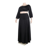 Sexy Off Shoulder Lantern Sleeves Wrapped Tops Long Skirts Two Pieces
