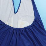 Plus Size Printed Halter Backless V Neck Maternity Dress