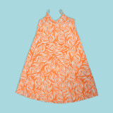 S10488 Loose Plus Size Straps Printed V-neck Maternity Long Dress