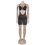 2023 Sexy Women Dress Hot Drill Tassel Cut Out Bodycon Slim Backless Party Night Clubwear Sleeveless Mini Dresses For Women Vestidos