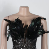 Club Hot Drilling See Through Feather Strapless Mini Dress