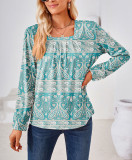 Floral Long-Sleeve Square Neck Top - Women