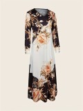 Women's Spring Summer Dresses 2023 Casual Resort Dress V-Neck-Print Lace-Paneled Casual Holiday Dress