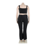 Casual Daily Vacation Plain Solid Color Square Collar Sleeveless Crop Tops Tracksuit Two Pieces