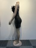 Club Hot Drilling See Through Feather Strapless Mini Dress