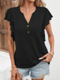 Women Fashion Solid Color Short Sleeve V Neck Basic Shirt Tunic Casual Trendy Tops Pullover