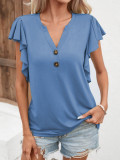 Women Fashion Solid Color Short Sleeve V Neck Basic Shirt Tunic Casual Trendy Tops Pullover