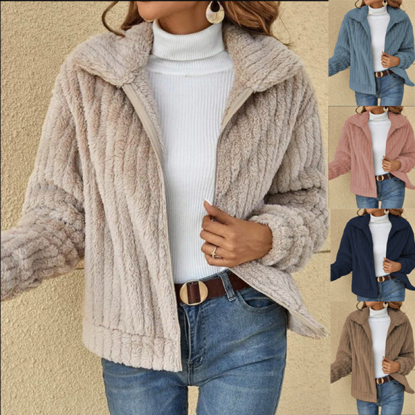 Womens Long Sleeve Zip Up Front Warm Casual Pit Plush Jacket Outwear Cardigan