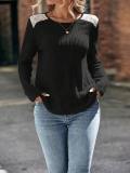 T-shirt Autumn Round Neck Pit Brushed Lace Long Sleeve Tops