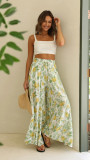 Women Summer Beach Vacation Pants High Waisted Wide Leg Pants Printed Loose Flowy Palazzo Lounge Trousers
