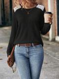 T-shirt Autumn Round Neck Pit Brushed Lace Long Sleeve Tops